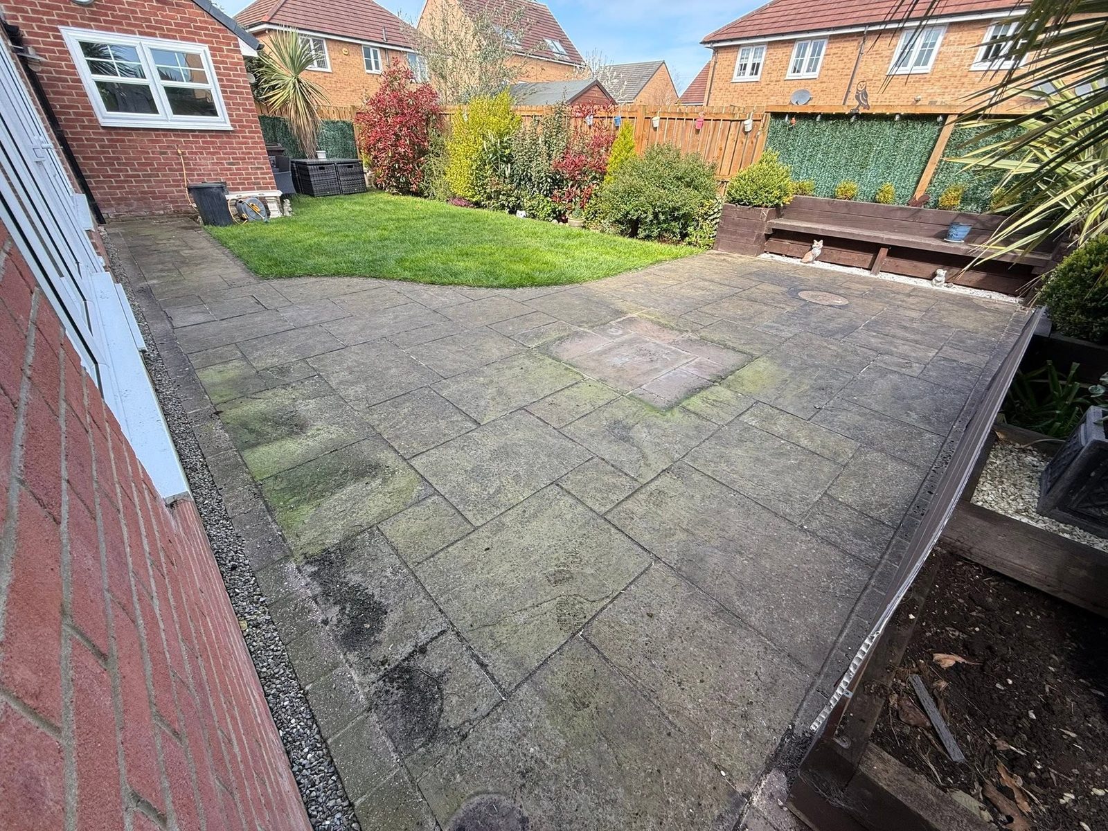 Block paving before cleaning with weeds, block paving cleaning in Redcar  Teesside by IGM
