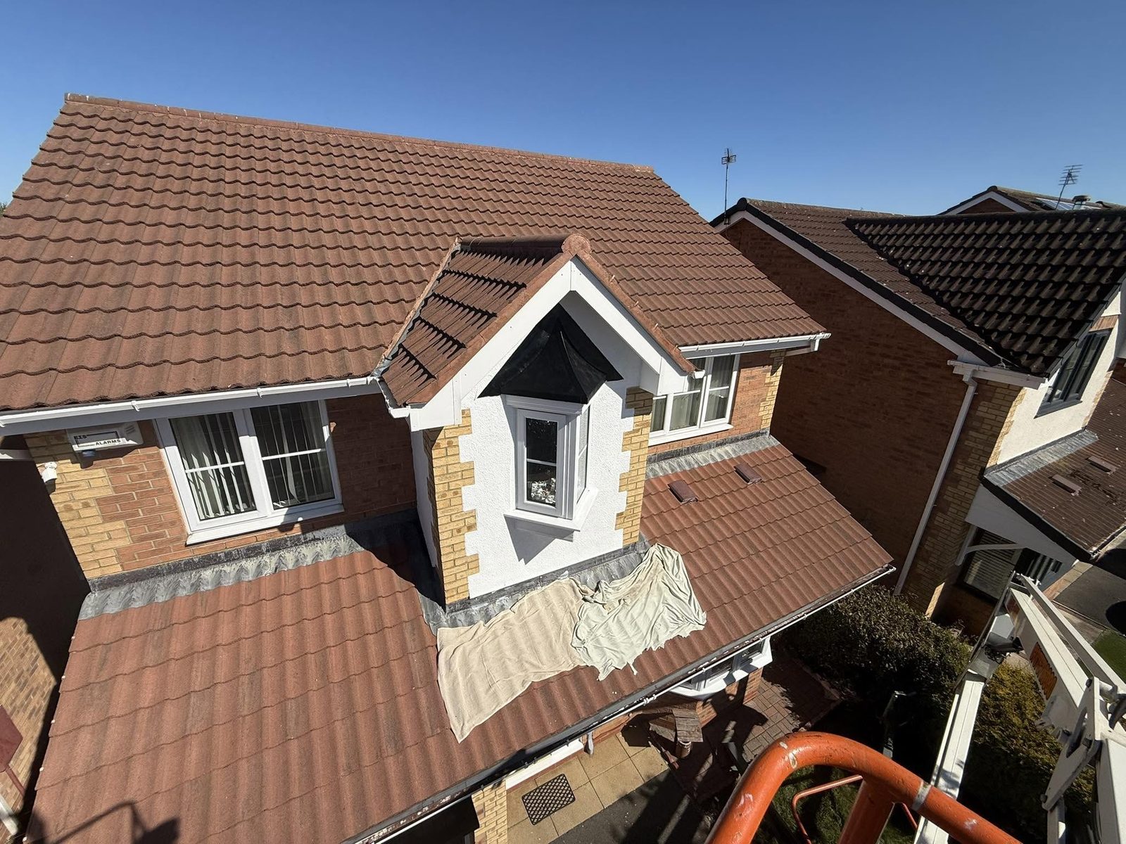 Roof tiles and dormer before cleaning, roof cleaning in Norton  Teesside by IGM