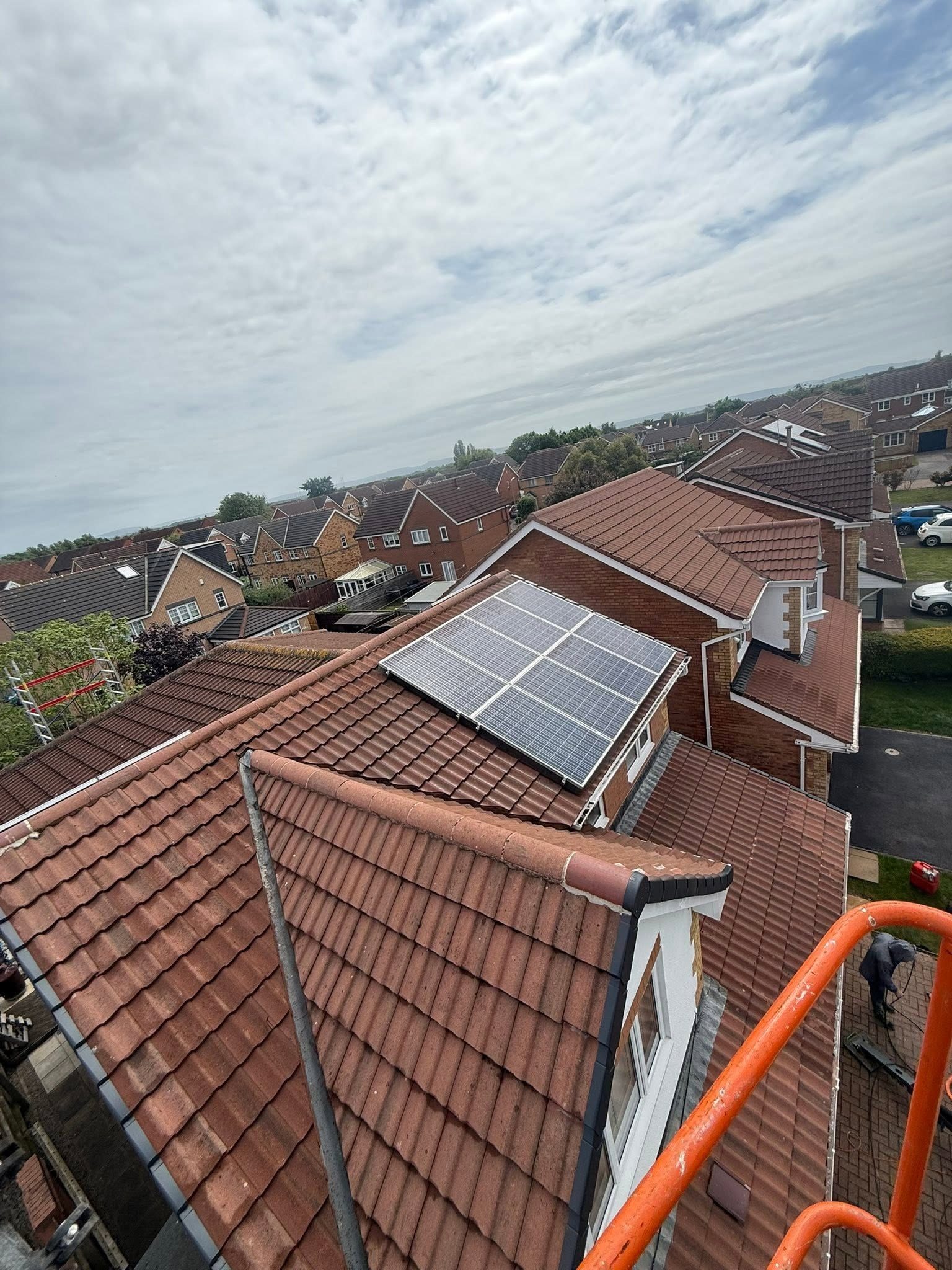 Roof solar panels aerial view, solar panel cleaning in Billingham  Teesside by IGM